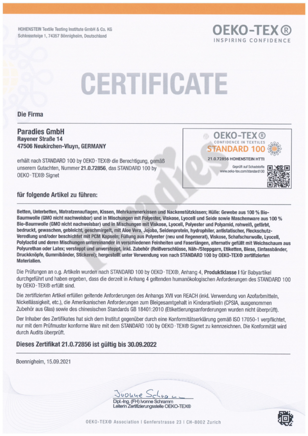 OEKO-TEX® Zertifikat