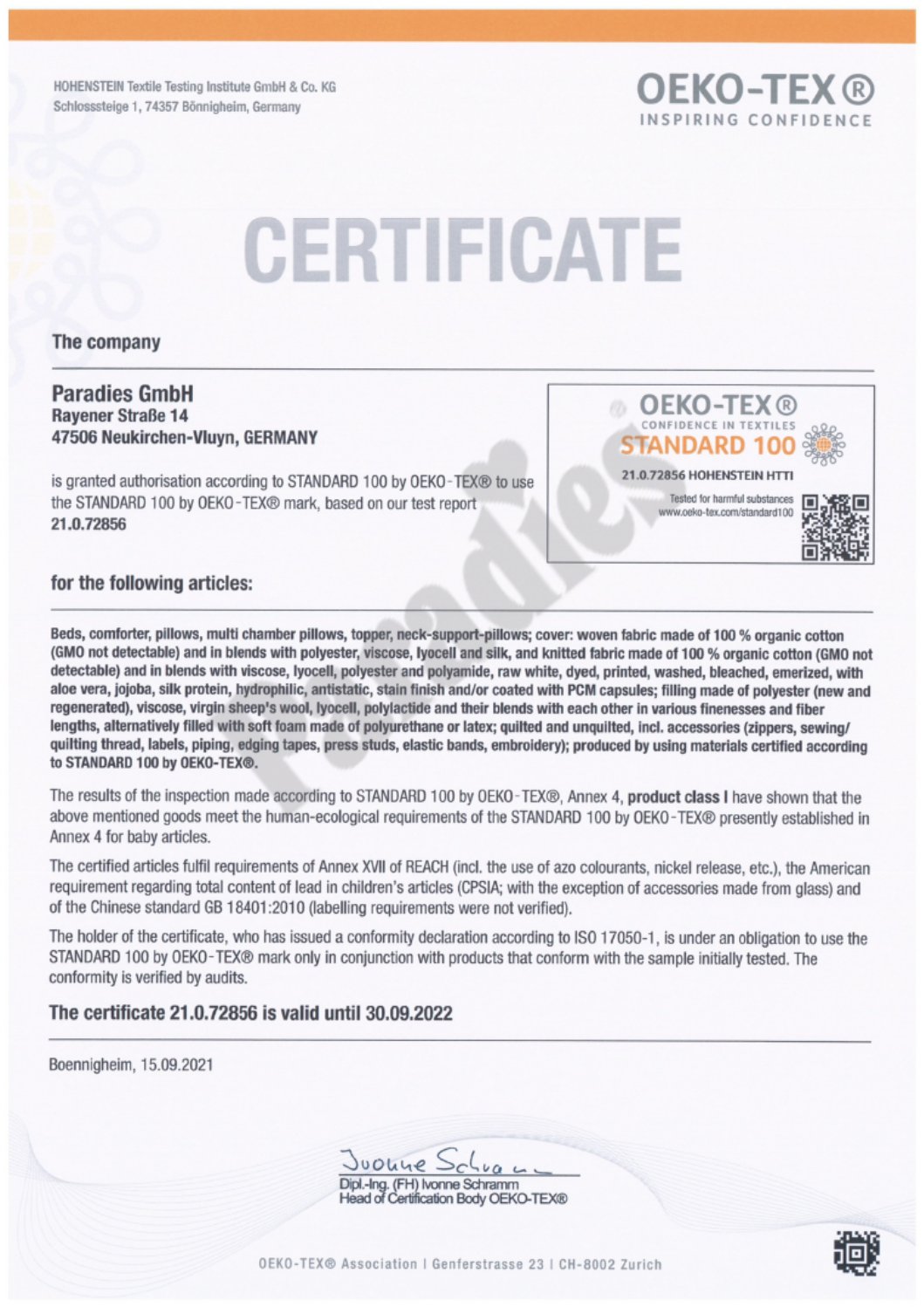 OEKO-TEX® certification 
